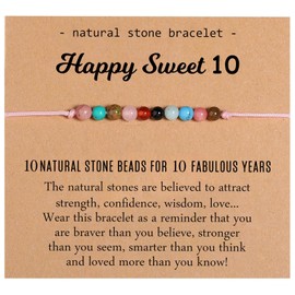 XKUZRWE Natural Crystal Milestone Birthday Bracelet Gifts for Girls Women Adjustable Bracelets Present for Daughter Granddaughter Niece Sister Friends (10 TH - 10th Birthday Color)