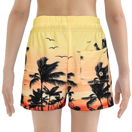 Century Star Boys Swim Trunks with Compression Liner Quick Dry Kids Boys Board Shorts Beach Waterproof Surfing Bathing Suit Coconut Palm 8-9 Years