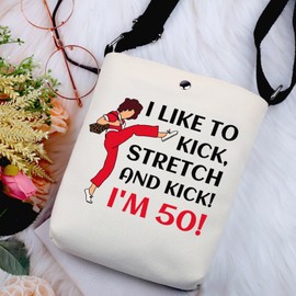 G2TUP Sally O'M Inspired Gift I Like To Kick I'm 50 Crossbody Bag Fun Skit Lover Cosmetic Bag TV Show Characters Fans Gift (I Like To Kick I'm 50-x)