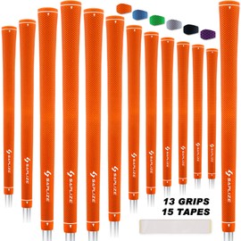 SAPLIZE Golf Grips 13 Pack Standard Size Including Free 15 Tapes, Rubber Golf Club Grips, Orange