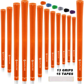 SAPLIZE Golf Grips 13 Pack Standard Size Including Free 15 Tapes, Rubber Golf Club Grips, Orange