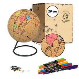 TRIPVEA® - Cork Globe with Marker 20 cm - Vintage Cork Globe for Colouring - Travel Theme Decoration - Original and Creative Gift Idea for Geography Enthusiasts - Height = 20 cm