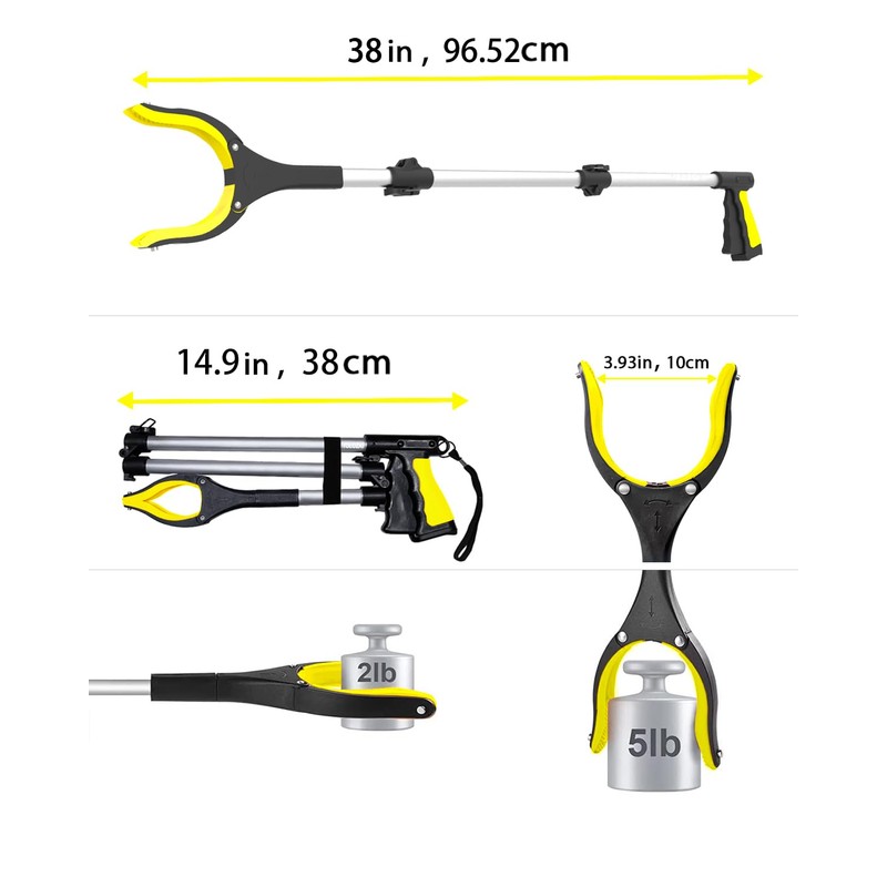 YOLOZAI 38" Extra Long Grabber Tool with 360°Rotating Anti-Slip Jaw，