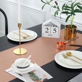 Hosoncovy PVC Hollow Table Runner Non-slip Decorative Table Mats Placemat for Home Party Kitchen Dining Wedding Decor (150CM X 34CM) (Bronze)
