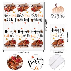 JarThenaAMCS Happy Fall Guest Paper Napkins Truck Football Maple Leaves 3 Ply Disposable Napkins Dinner Hand Napkin Towel for Autumn Thanksgiving Superbowl Party Table Decor, 80Pcs