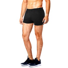 Muscle Alive Men's Running Shorts with Pockets 3" Inseam Cotton Lounge Short Bottoms Size L Black Color