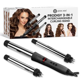 JOYA MIA Prodigy 3-in-1 Interchangeable Titanium Hair Curler - Professional Salon Long-Lasting Curls, Hair Curling Tools Kit, Durable and Easy-to-Use for Various Curl Styles, Black