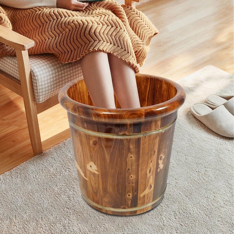 Wooden Foot Bath Tub with Massage Rollers & Lid -