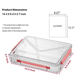 Comforhous 2 Pack Document Storage Clear Plastic Storage Boxes with Lids Stackable Storage Bins Paper Storage Box Containers for Organizing A4 File Paper, Document, Photo, Scrapbook Red - Portable