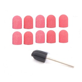 10 x Sanding Caps with 1 x Mandrel Handle Sanding Belts for Electric Nail Drill (10mm x 15mm, Pink)