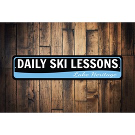 Ski Sign, Custom Lake Sign, Daily Ski Lessons Sign, Lake House Decor, Lake Decor, Ski Decor, Lake House Aluminum Sign - 3 x 13