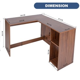 FurnitureR 47.2-Inch L-Shaped Computer Desk Home Office Study Writing Corner Gaming Table Retro Design Work Station Space-Saving for Study Room Bedroom, Walnut