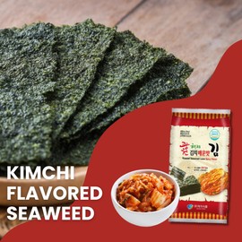 Korean Crispy Seaweed Snacks, Kimchi Spicy Flavor – 24 Individual Sheets Roasted Nori, Vegan, Gluten-Free, 100% Natural Laver