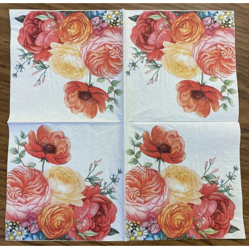 TWO Floral Red Roses Flowers Paper Napkins Decoupage Spring Springtime