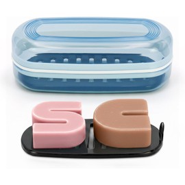 OZNER Clear Travel Soap Case Compatible with Kitsch - Leak-Proof Multi-Use Soap Holder with Draining Layer for Shampoo Bars, Conditioner Bars & Soap​​​​ (Blue,1 Pack)