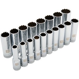 Dynamic Tools D018007 1/2" Drive 12 Point Deep Metric Socket Set (18 Piece), 10mm to 27mm