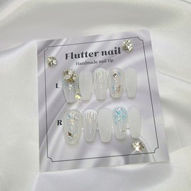 Pure white snow white glitter dangle parts handmade nail tip❄ - long ballet / 새하얀눈 화이트글리터 댕글파츠 수제네일팁❄ - 롱발레