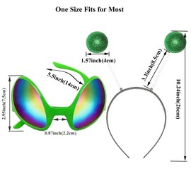 BOMJJOR 2 Pairs Alien Headband and Glasses Party Alien Rainbow Lens Sunglasses Headband for Adults and Kids (Green-4 Pcs)