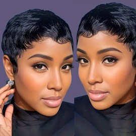 VRZ Pixie Cut Wig Human Hair Straight Short Pixie Wigs for Black Women 100% Brazilian Hair Glueless Full Machine Made Wigs Color 1B# Black