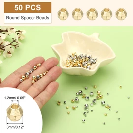 PATIKIL 3 mm 14k Light Gold Plated Laser Filled Spacer Beads, 50 Pieces Metal Smooth Faceted Round Ball Beads for Bracelet Jewellery Making Necklace DIY