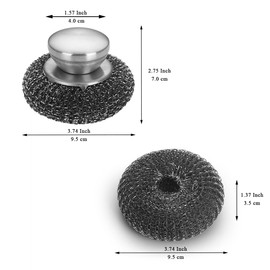 Kyraton Stainless Steel Scourers With Handle To Protect Your Hand Set Of 5, Big Metal Wire Wool 10 x 10cm Confortable To Hold And Durable And Strong