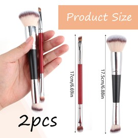 2 in 1 Foundation Brush Set of 2 Multifunctional Kabuki Brushes for Liquid Foundation Powder Blush Concealer Eyeshadow Contour Face Wooden Handle High Quality