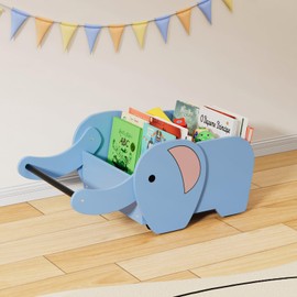 HAVLOTII Montessori Kids Bookshelf, Wooden Elephant Toddler Baby Book Shelf