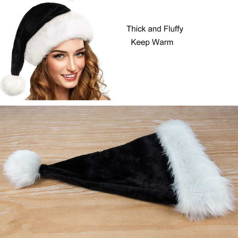 eyigylyo Christmas Black Santa Hat for Adults, Black & White