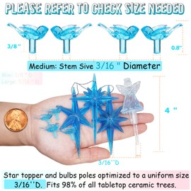 117Pcs Ceramic Christmas Tree AquaBlue Robin Bird Replacement Lights Bulbs and 1 Angel/3Stars Topper Ornament for Ceramic Tree Décor - Medium Plastic Pegs.