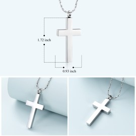 Imrsanl Crystal Cross Necklace for Ashes - Stainless Steel Keepsake Cremation Jewelry - Religious Cross Memorial Urn Necklace for Pet Human Ashes Pendant (Silver-1)