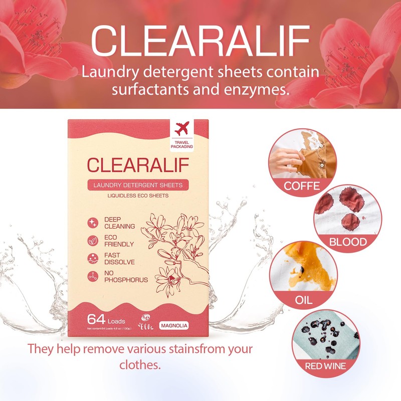CLEARALIF Laundry Detergent Sheets, Magnolia, 64 Load, CLEARALIF Laundry Detergent