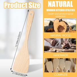 Qianyu 2 Pcs Wooden Spatula Uncoated Beech Wood Turners Non-Scratch Flat Frying Spatula Kitchen Spatulas Utensil Set 13 Inch Handmade Cooking Scraper for Non Stick Cookware Utensils Eggs Fish Pancakes