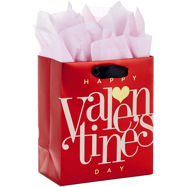 Hallmark 6" Small Valentine's Day Gift Bag with Tissue Paper (Red Happy Valentine's Day, Gold Heart)