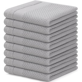 Homaxy 100% Cotton Dish Cloths, 8 Pack - 12 x 12 Inches, Waffle Weave Super Soft and Absorbent Dish Towels Quick Drying Dishcloths, Light Grey