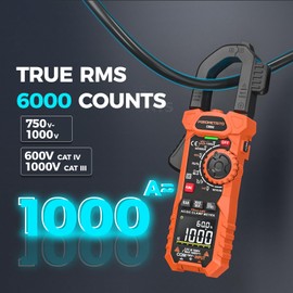 Clamp Meter POROMETISTO Digital Inrush Clamp Multimeter 1000A TRMS 6000 Counts, Amp Voltage Tester with VFD, LOZ Mode，Measures AC/DC Current Voltage NCV Temperature Resistance Capacitance Frequency