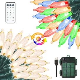 VTECHOLOGY Christmas Lights 33ft 100 LED Outdoor String Lights 8 Modes with Timer Battery-Powered IP65 Waterproof Light for Christmas Holiday Party Decor (Warm White to Multicolor)