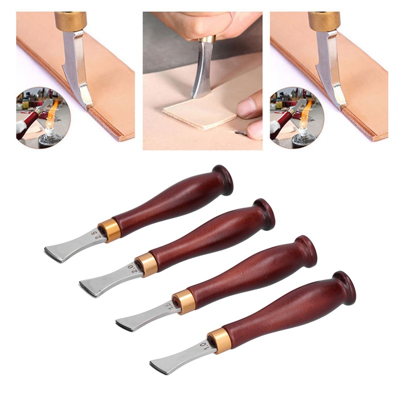 4pcs Leather Edgers Sharp Professional Trimming Working Kit with Wooden