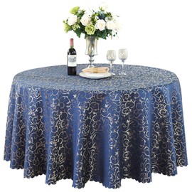 BHOMTY Round Jacquard Tablecloth Protects and Decorates the Table Suitable for Home, Hotel, Restaurant, Wedding Banquet, Office, Meeting, Navy Blue, Diameter 160 cm