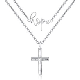 praymos Layered Hope Cross Necklace for Women 925 Sterling Silver Women Crucifix Cross Pendant Necklaces Simple Jewelry Gifts