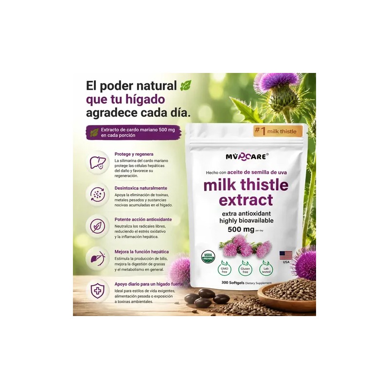 Cardo Mariano Y Diente De Leon 600mg 300 Cápsulas Blandas