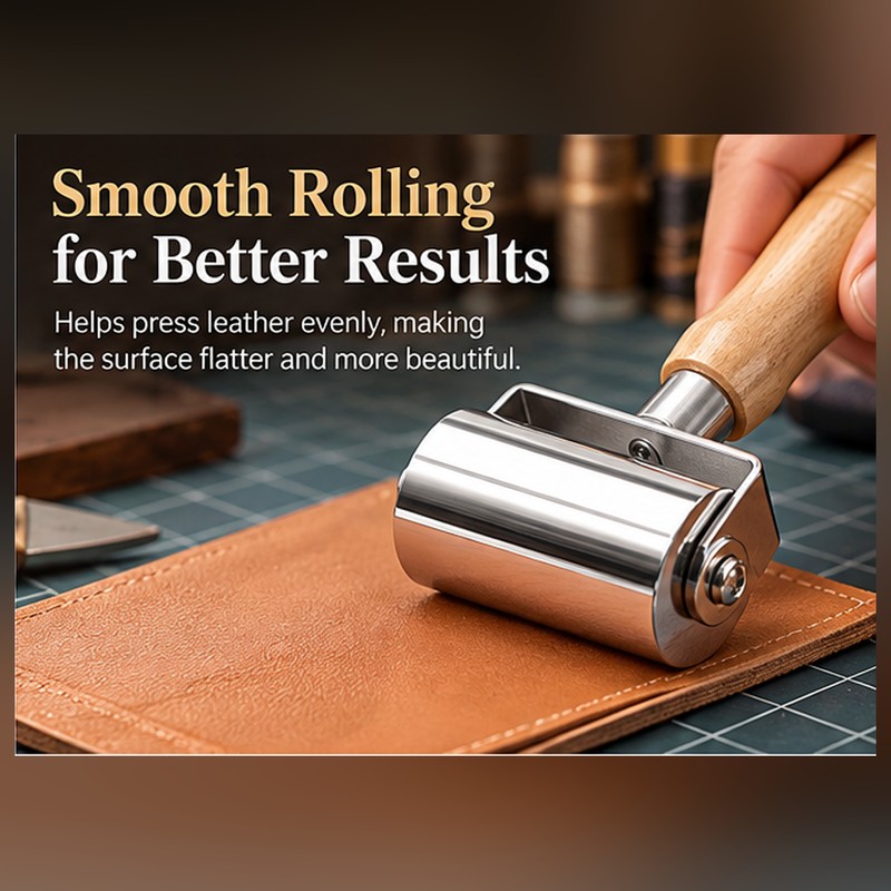 Leather Press Roller with Wooden Handle – Three Widths or