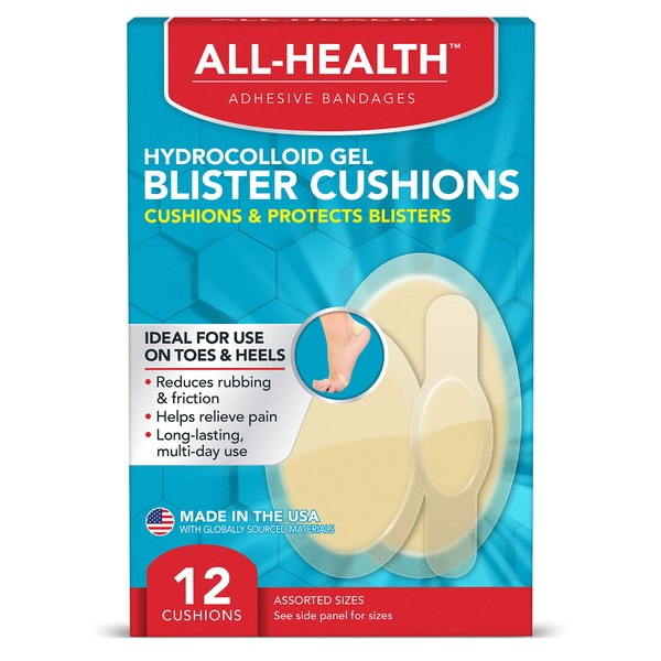 All Health All Health Extreme Hydrocolloid Gel Blister Cushion Bandages, Assorted Sizes Variety Pack, 12 ct | Long Lasting Protection Against Rubbing and Friction for Blisters