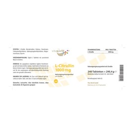 Vita World Citrullin 1000 mg 240 Tabletten Apotheker Herstellung L-Citrullin vegetarisch hochdosiert