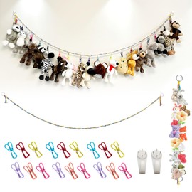 Cuddly Toy Storage, 2 m Colourful Hanging Stuffed Toy Holder, Boho Stuffed Toy Organiser Chain, with Metal Clips, Wall Organiser, for Hanging Hats, Socks, Toys, Photo