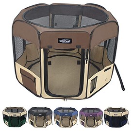 EliteField 2-Door Soft Pet Playpen (2 Year Warranty), Exercise Pen, Multiple Sizes and Colors Available for Dogs, Cats and Other Pets (52" x 52" x 32"H, Brown+Beige)