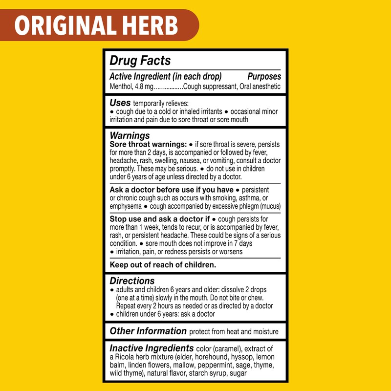 Ricola Original Herb Cough Drops, 115 Count, Cough Suppressant &