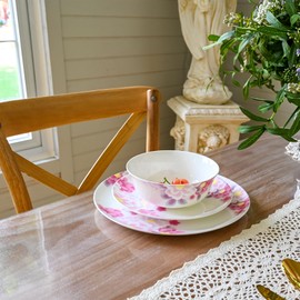 ACMLIFE Bone China Dinnerware Sets for 4, 12-Piece Pink Dinnerware Set, Floral Dinnerware sets Plate and Bowl Set, Kitchen Christmas Gifts for Women (12, pink-light)