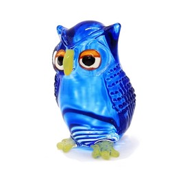 ChangThai Design 1½" Blue Owl Bird Artistic Blown Glass Figurine Premium Hand-Blown Statue Tabletop Decoration Unique Collectible for Adult Collectors Handcrafted Elegant Home Room Decor