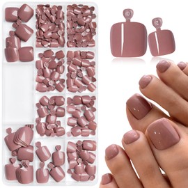 240pc Press on Toenails Women Fake Toe Nails with Tabs, Coffee Fake Toenails Press on Nails Toe Acrylic Nail Tips Short Square False Toenails Stick Artificial Toe Nails Press ons Pedicure