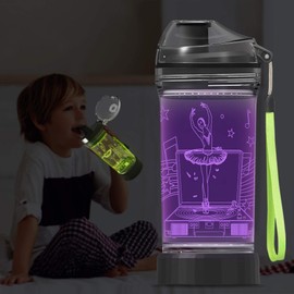 YuanDian Light Up Kids Water Bottle with 3D LED Light- 14 OZ Tritan BPA Free - 7 Color Light Cool Drinking Cups Gift for School Kids Girl Child (Ballet)